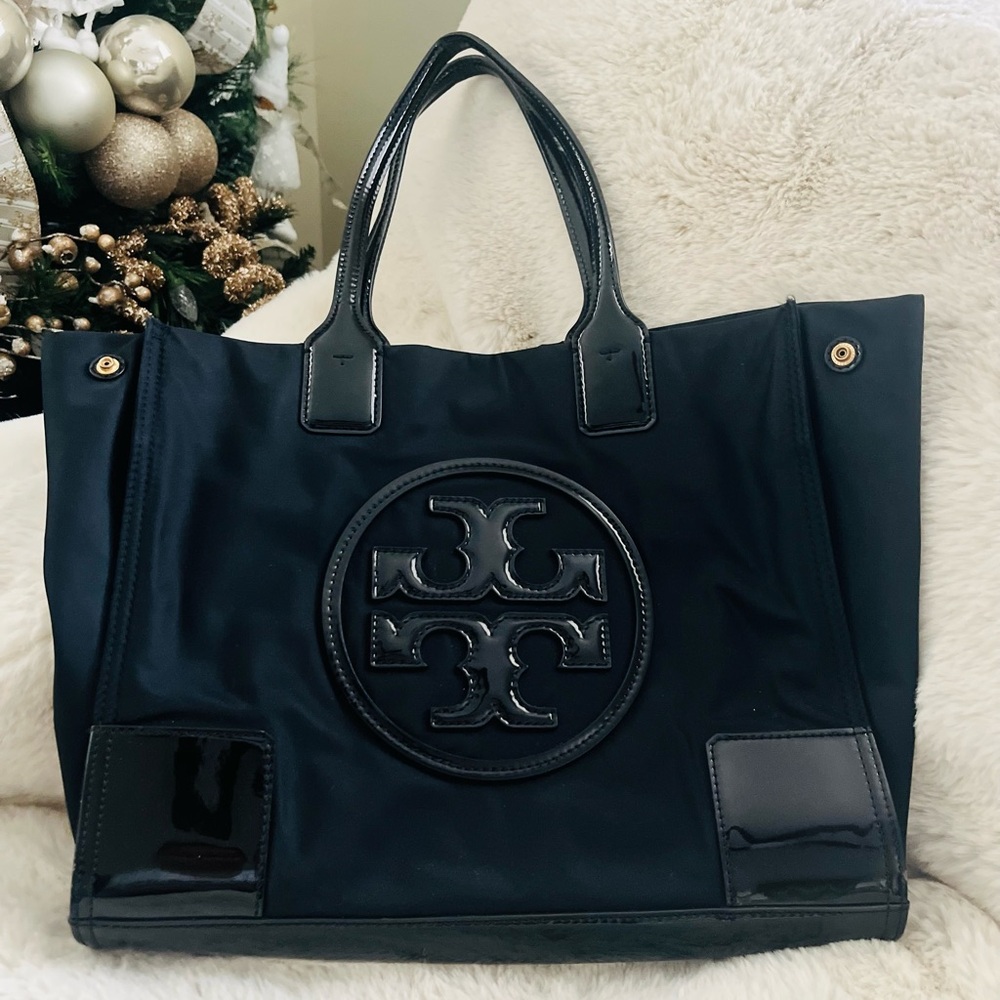 Tory Burch Black Tote with Glossy Accents